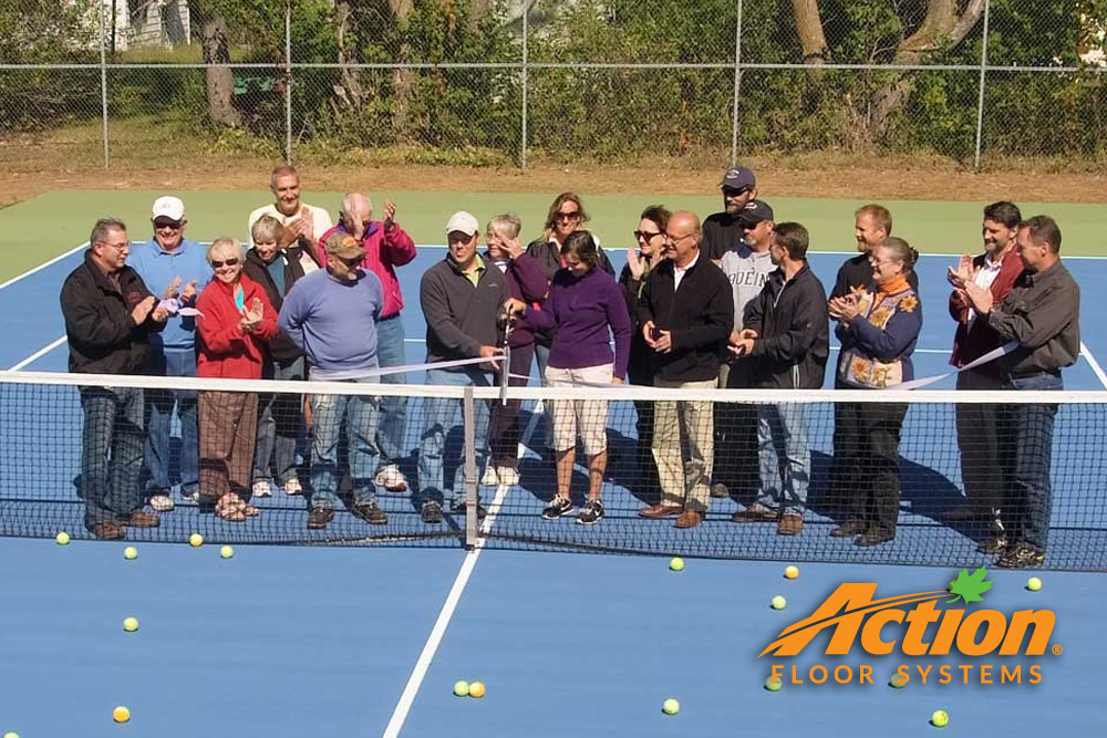 group of action floors people at tennis court reveal