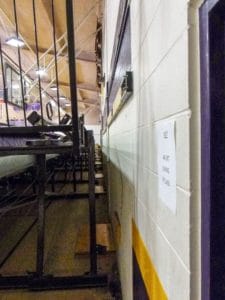 bleachers at school gym on hardwood floor