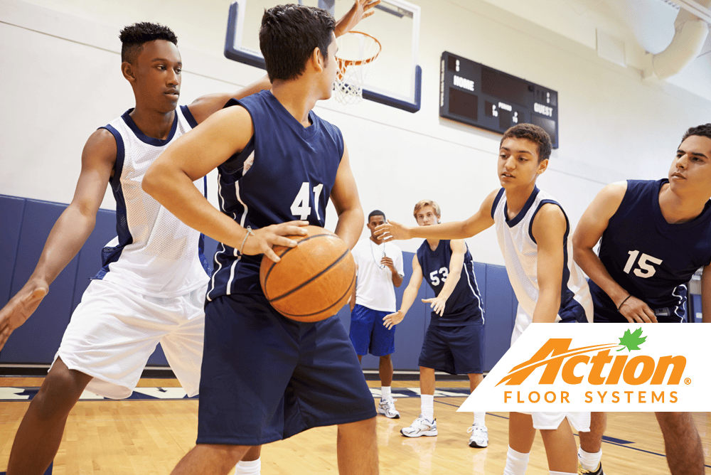 high school basketball court on an area elastic floor