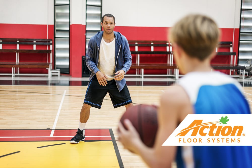 boys basketball team on hardwood court and sports floor